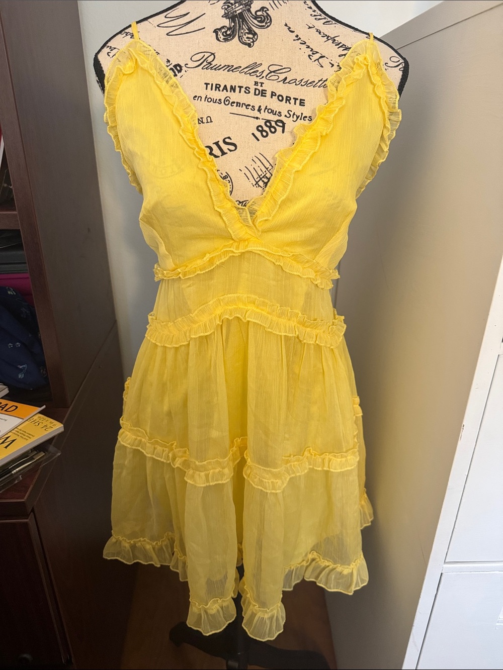 Windsor Bright Yellow Ruffled V-Neck Mini Dress